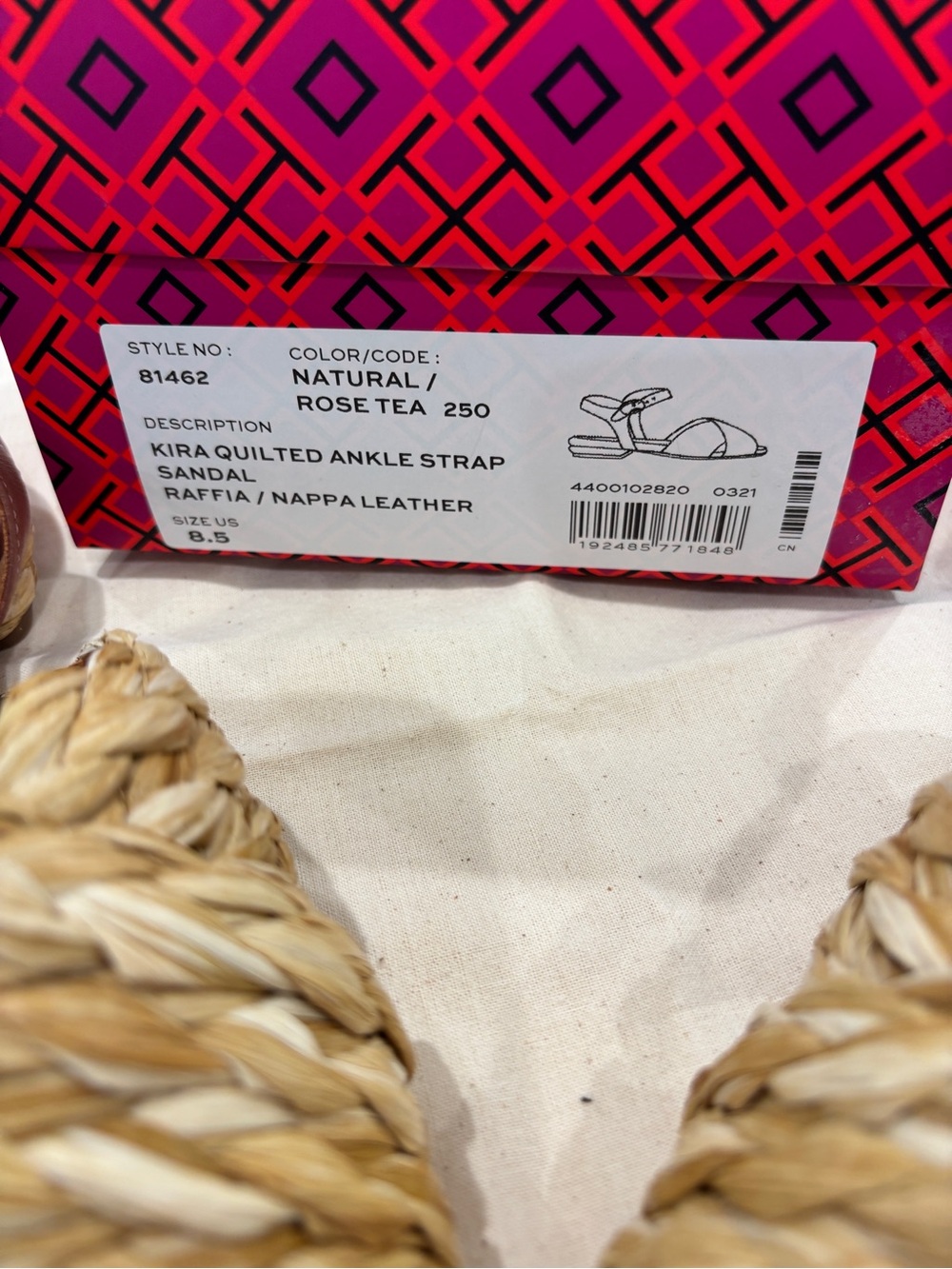 Tory Burch Kira Braided Raffia Slide Sandals with Mauve Leather Strap Size 8.5. - Picture 8 of 11
